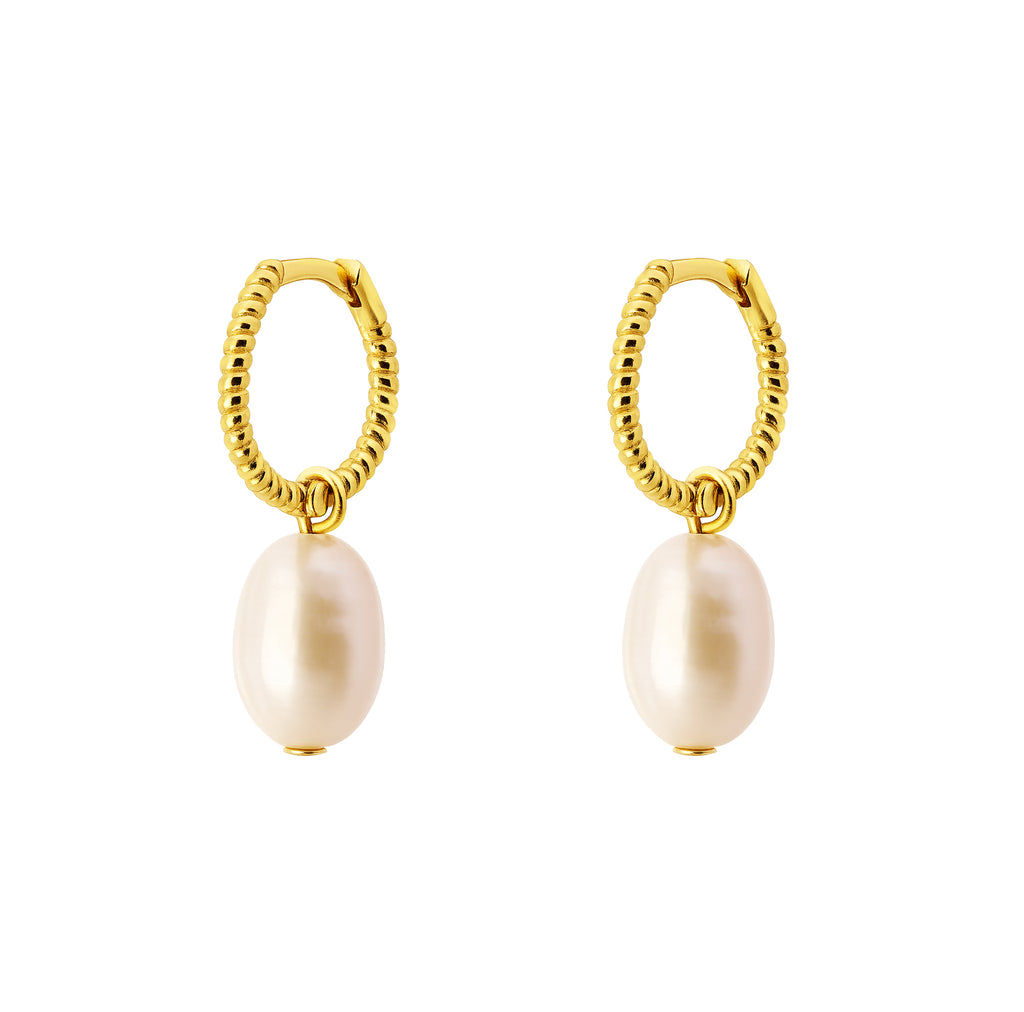 Pearl Drop Twist Hoop Earring