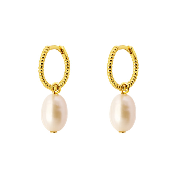 Pearl Drop Twist Hoop Earring