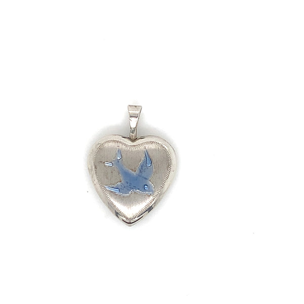 Blue Bird Heart Locket Keepsake