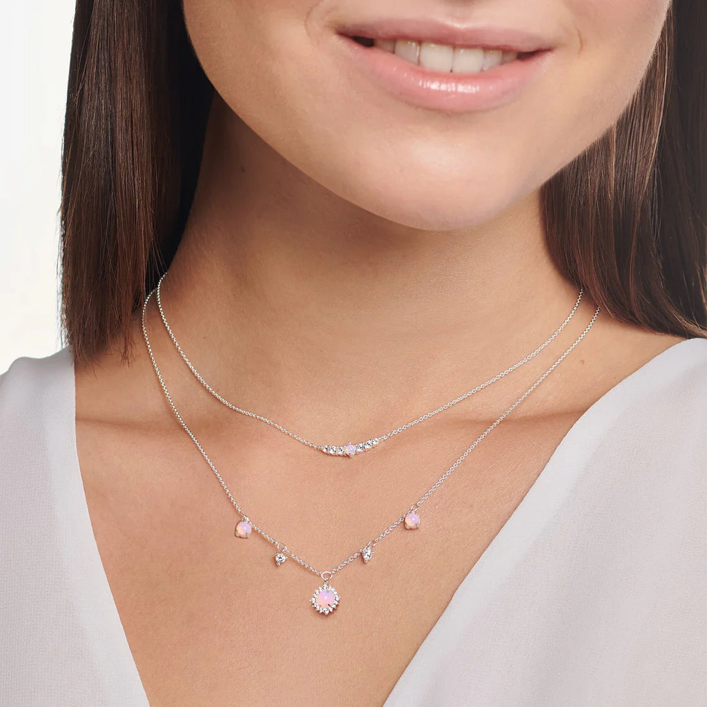 Turquoise Stone with CZ Charm Silver Necklace
