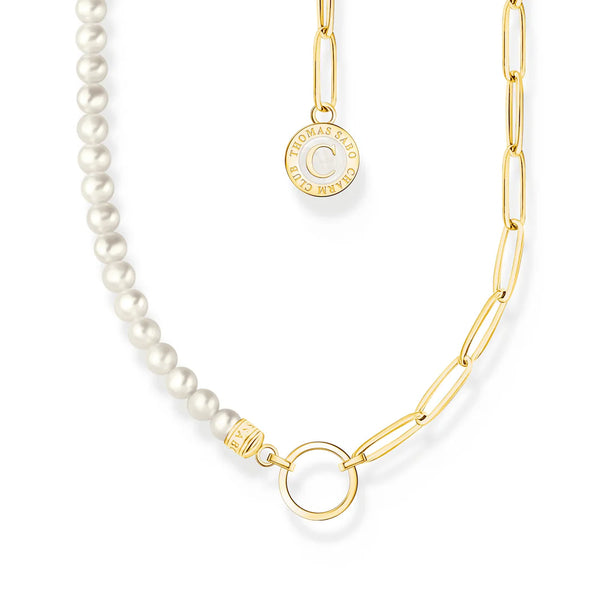 Charmista - Pearl & PaperClip Gold Charm Necklace
