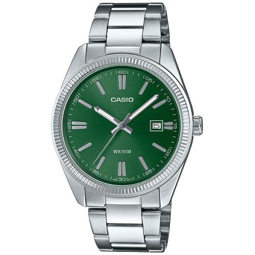 Casio Gents Analog Green Face /Stainless Steel Band Watch