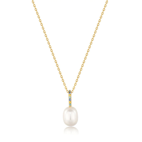 Modern Muse - Gem Pearl Drop Gold Pendant Necklace
