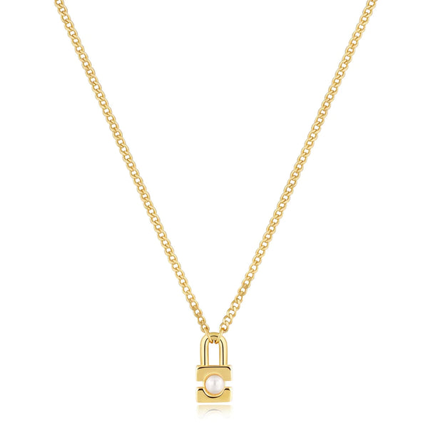 Modern Muse - Punk Pearl Padlock Gold Necklace