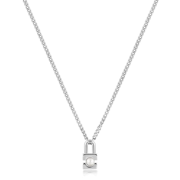 Modern Muse - Punk Pearl Padlock Silver Necklace