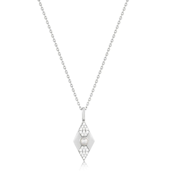 Modern Muse - Pearl/CZ Geometric Silver Necklace
