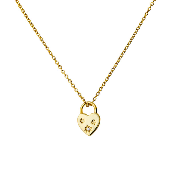 Necklace-  Heart with CZ Gold Padlock