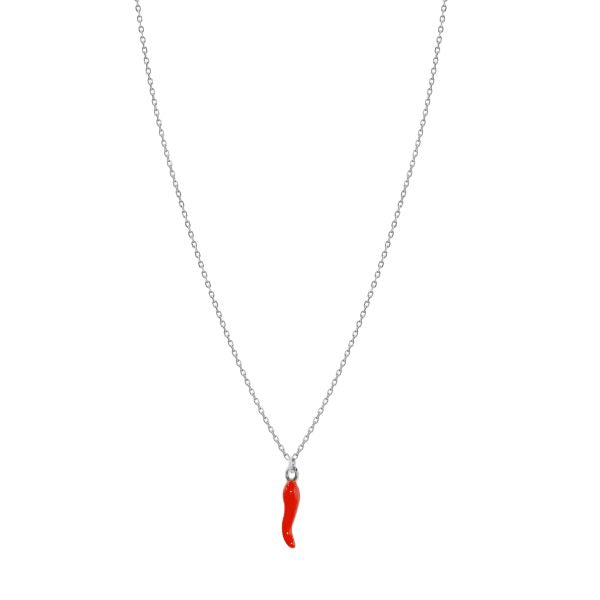 Necklace - Red Cornicello Horn Enamel Pendant with Chain  - 2 colours