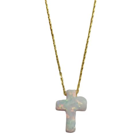 Necklace White Opalite Cross  - 2 colours