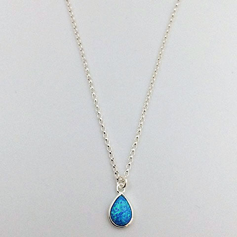 Teardrop Opalite Bezel Set SS Necklace