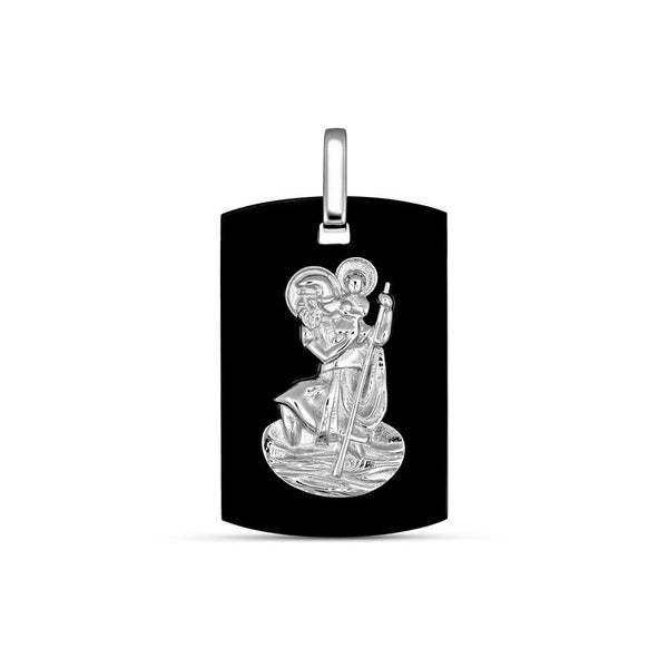 Paterson Gents: St Christopher Dogtag Black Onyx Silver Pendant