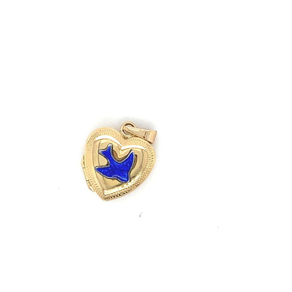 Blue Bird Heart Locket Keepsake