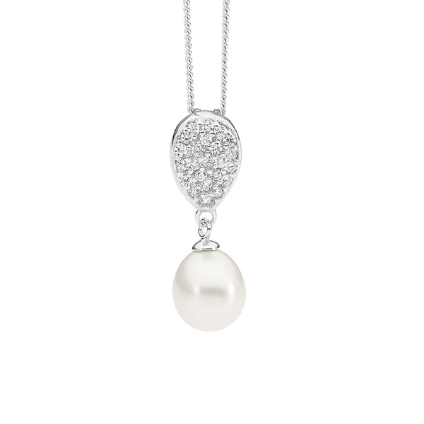 Pave TearDrop w/ Freshwater Pearl Drop Pendant