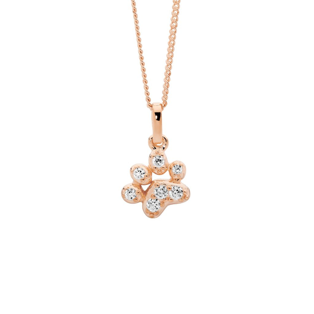 Paw Print with CZ Pendant - 3 Colours