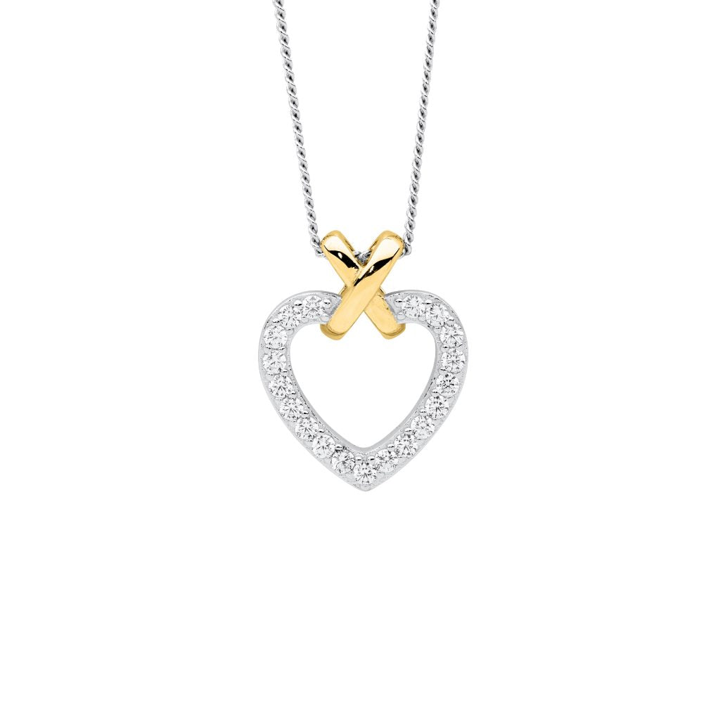 SS WH CZ Heart 'X' Pendant - 3 colours