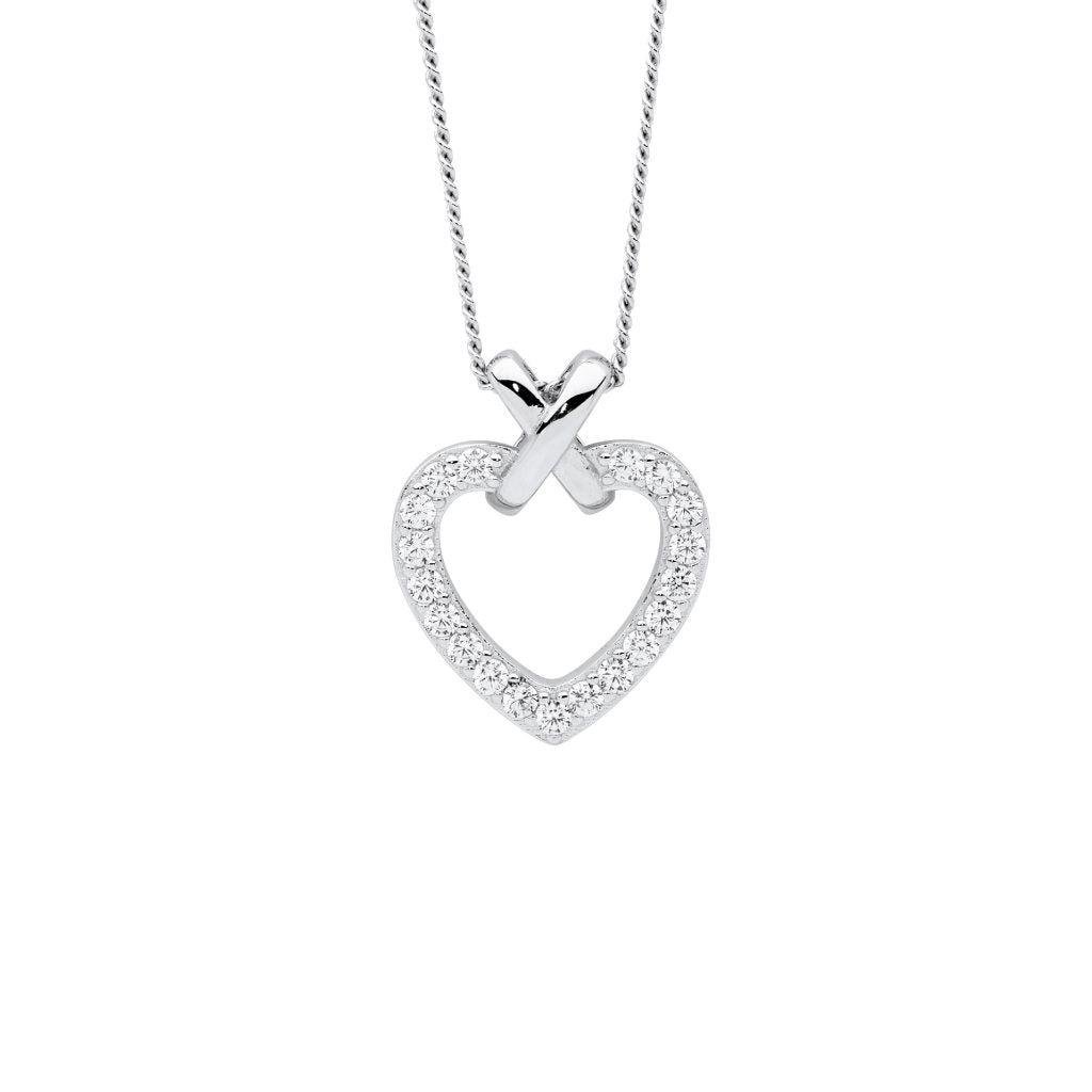 SS WH CZ Heart 'X' Pendant - 3 colours