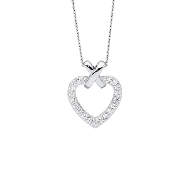 SS WH CZ Heart 'X' Pendant - 3 colours