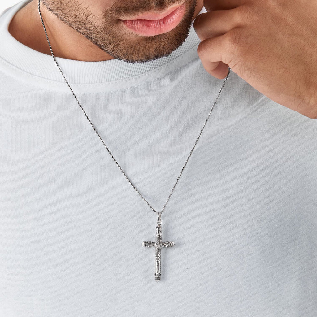Blackened Cross Skull Silver Pendant