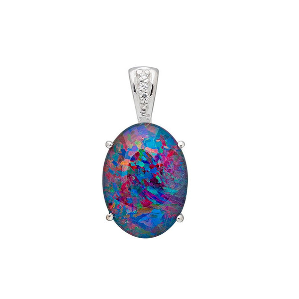 Firegem: Monique Oval Triplet Opal & CZ Pendant Silver