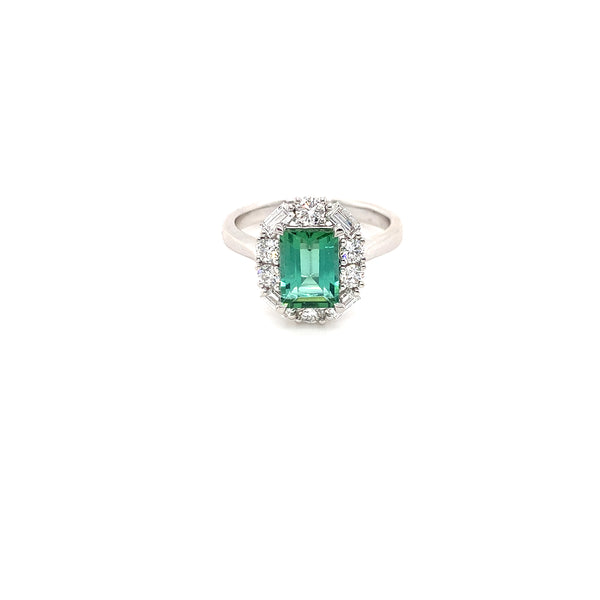Marie Teal Tourmaline Diamond Halo RIng