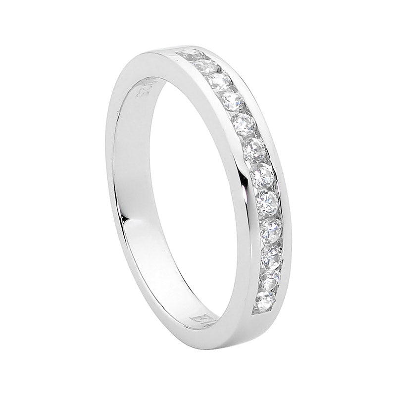 Ring - SS WH CZ Single Row Chanel Set