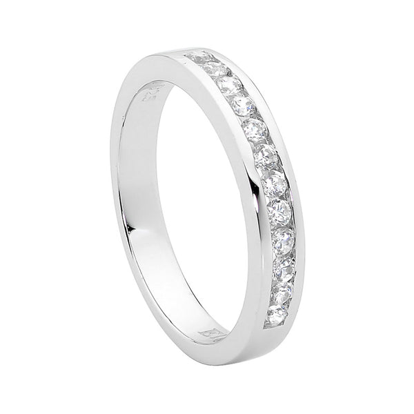 Ring - SS WH CZ Single Row Chanel Set