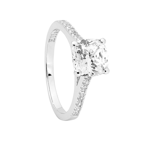 Ring - SS 8mm Cushion Cut WH CZ & WH CZ Band