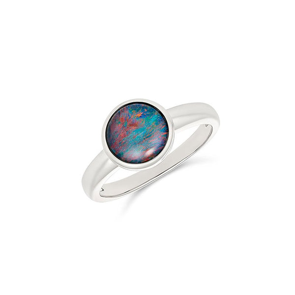 Firegem: Georgette Round Triplet Opal Bezel Set Ring