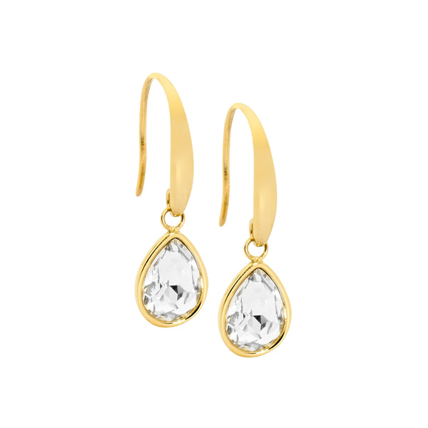 CZ Teardrop Gold Earrings