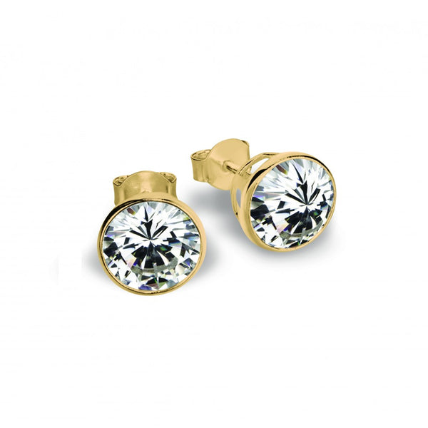 Earring -  Round Cubic Zirconia Bezel Gold Studs