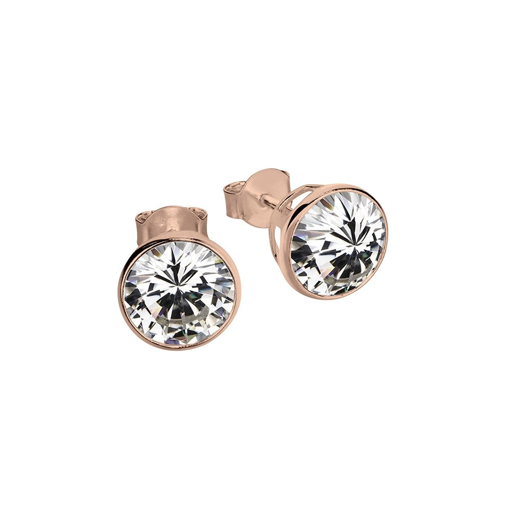 Earring -  Round Cubic Zirconia Bezel Rosegold Studs