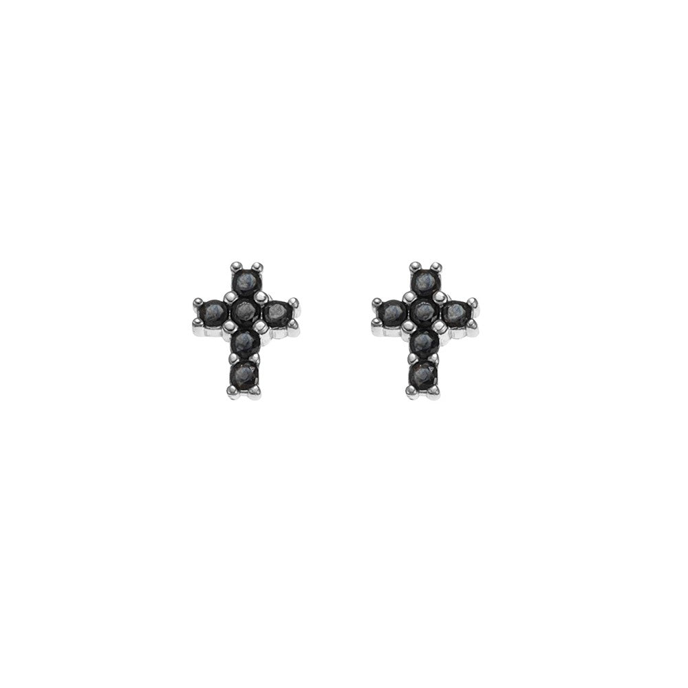 Black CZ Cross Stud Earrings - 2 colours available