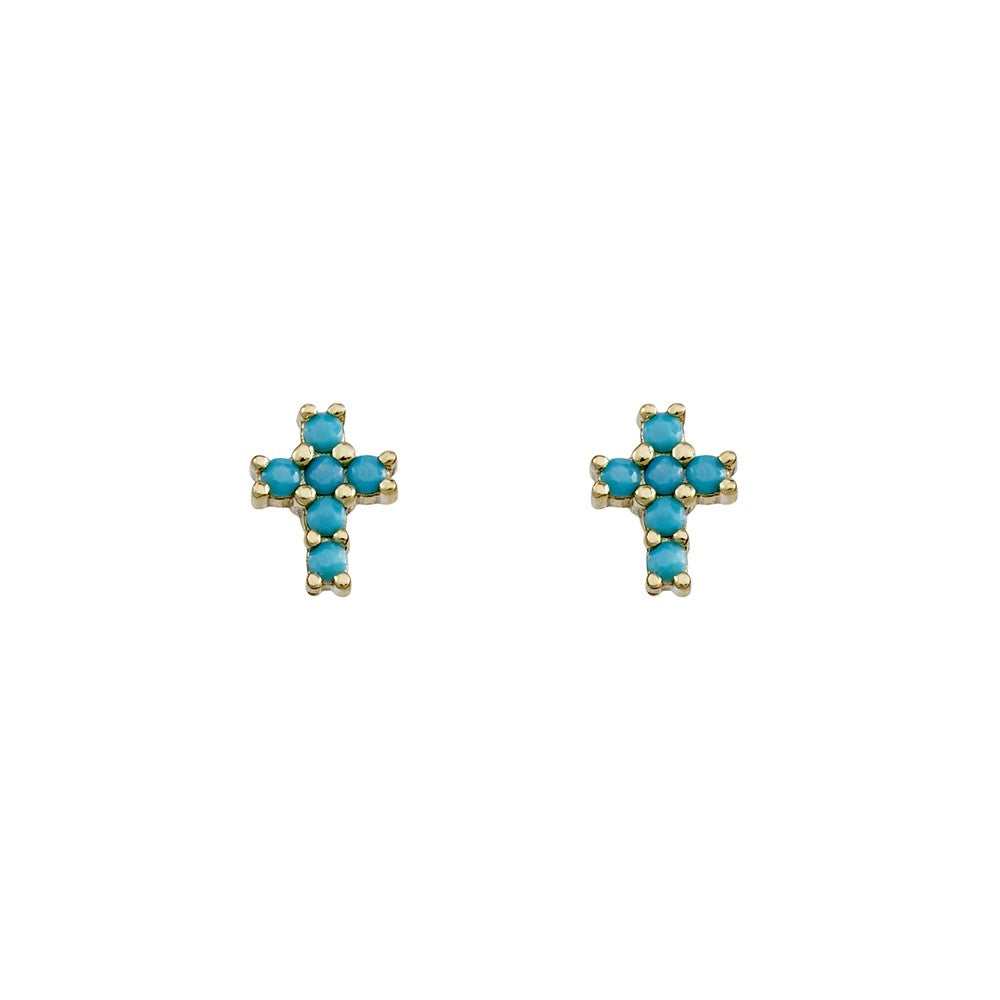 Stud Earring - Cross w/ Turquoise - 2 colours available