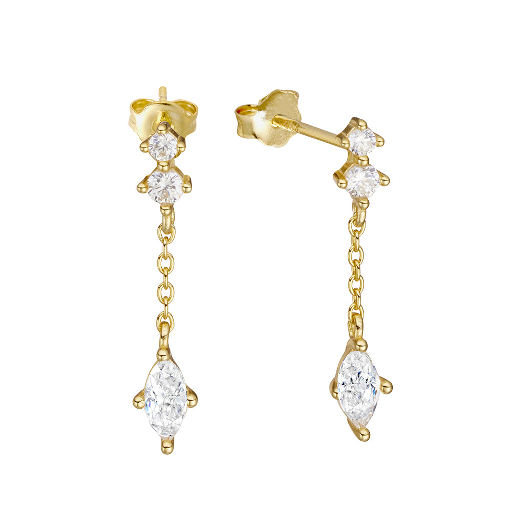 CZ Chain Drop Stud Earrings