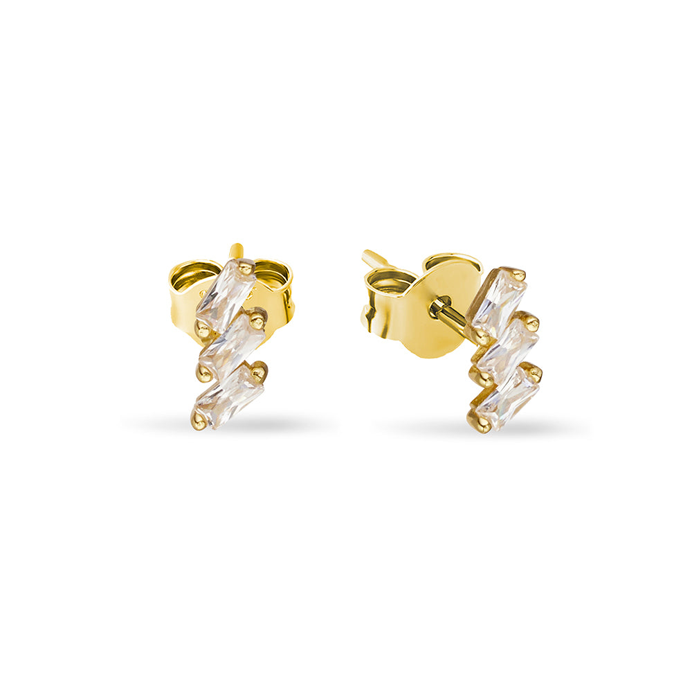 Stud Earring - Triple CZ Baguette