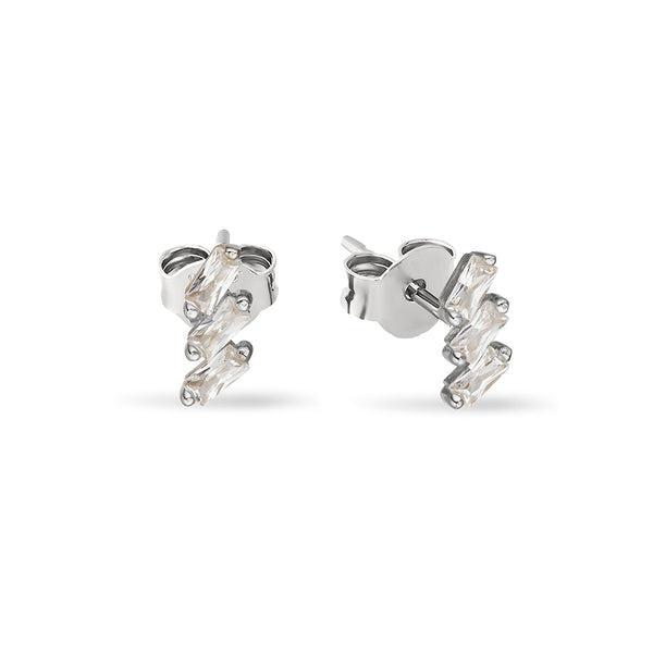 Triple CZ Baguette Silver Stud Earrings