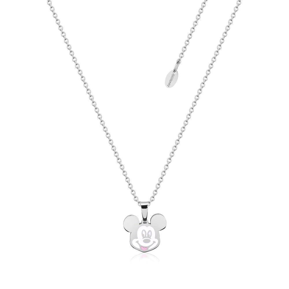 Mickey Mouse Head Silver Enamel - Necklace & Earring