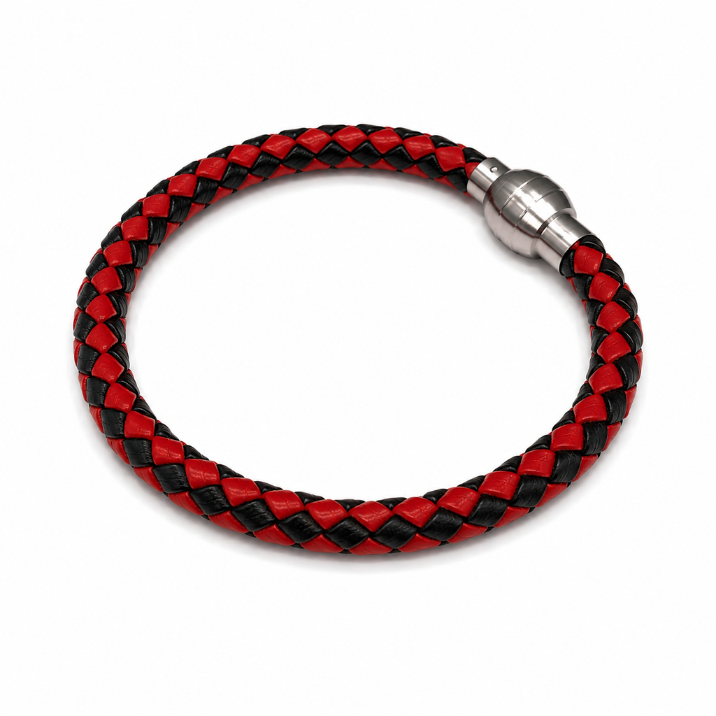 Interwoven Leather Pattern Bracelet with Magnet Screw Clasp