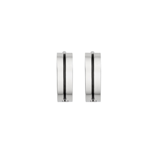 Men Earring - Stainless Steel & Black Stripe Huggies