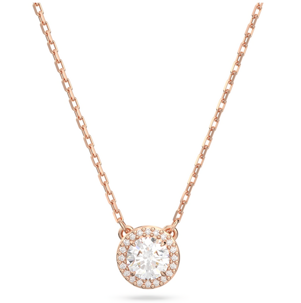 Una Angelic: Pave White Round Cuts Rosegold Necklace/Bracelet/Earring