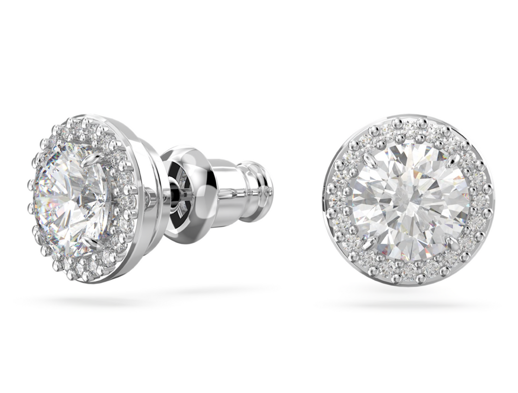 Una Angelic: Pave White Round Cut Silver Necklace & Earring