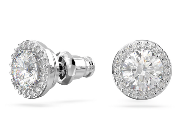 Una Angelic: Pave White Round Cut Silver Necklace & Earring