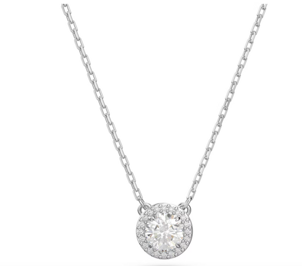 Una Angelic: Pave White Round Cut Silver Necklace & Earring