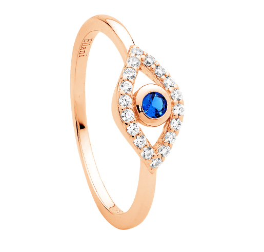 Ring - Silver Blue CZ Bezel Evil Eye - Different Sizes