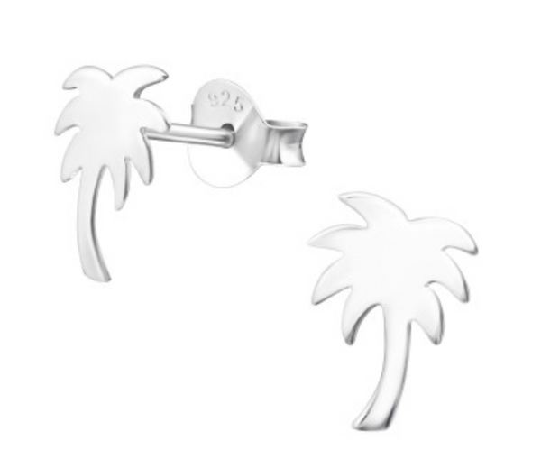 Kids Palm Tree Silver Stud Earrings