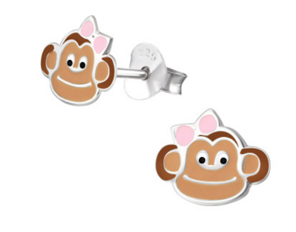 Kids Monkey Face Silver Stud Earrings