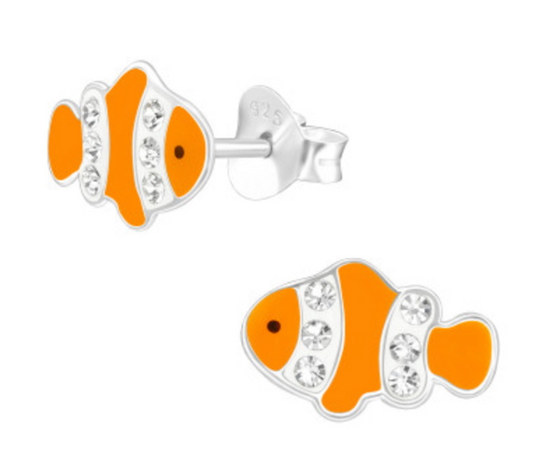 Kids Fish with Crystals Silver Stud Earrings