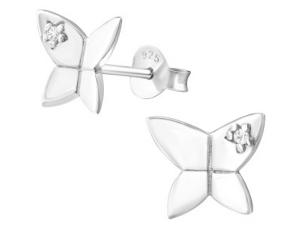 Kids Butterfly with CZ Silver Stud Earrings