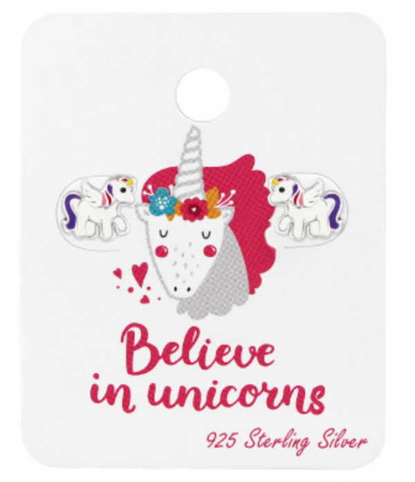 Kids Unicorn Silver Stud Earrings