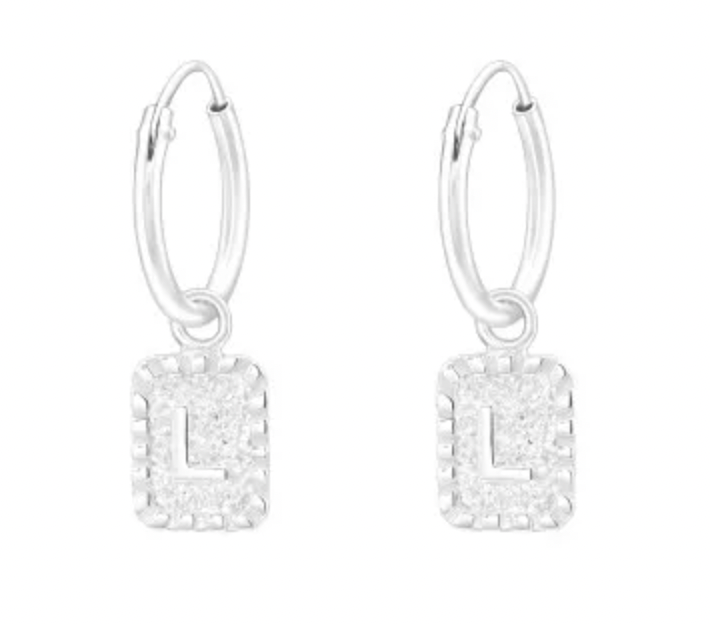 Initial Silver Drop Hoop Earring